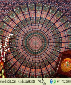 Round Mandala Boho Dorm Wall Tapestry Bedspread Queen in Blue-0