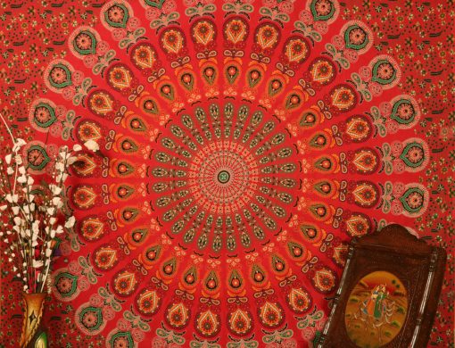 Buy Bird Wings Round Mandala Tapestry Bedding Queen in Red Print-3839