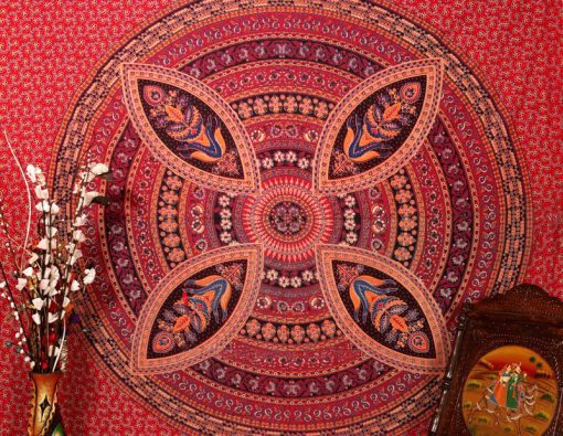 Shop Flower Mandala Psychedelic Tapestry Throw Bedspread in Red-3825