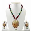 Maroon and Green Tanjore Painting Stones Necklace Setfor Women -0
