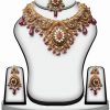 Maroon Polki Stones Bridal Necklace Set for Weddings with Earrings and Tika-0