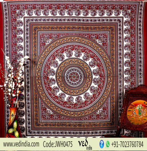 Maroon Round Handlook Paisley Boho Dorm Wall Tapestry Bedspread-0