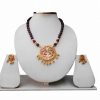 Maroon Traditional Thewa Pendant Earring Set From India-0