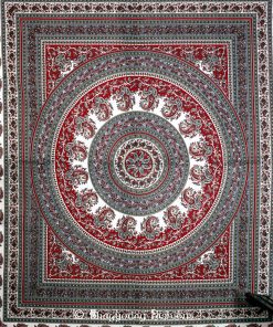 Maroon Grey Round Hippie Tapestry Bedspread Home Décor Festivals-1440