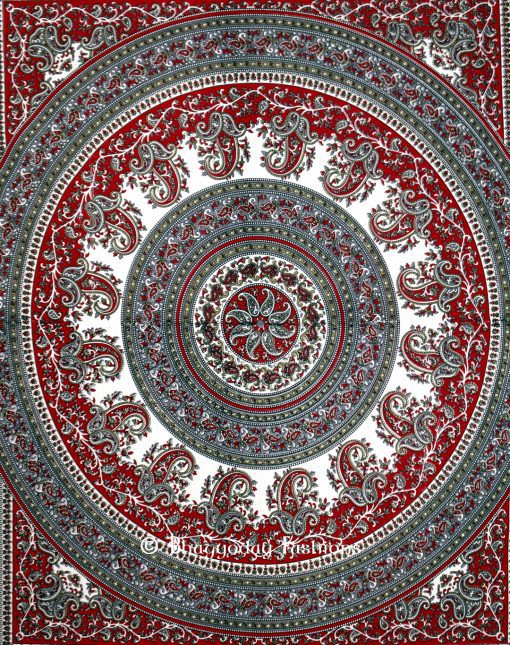 Maroon Grey Round Hippie Tapestry Bedspread Home Décor Festivals-0