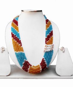 Multi-Color Beaded Indian Necklace Set with EarringsFor Women-0