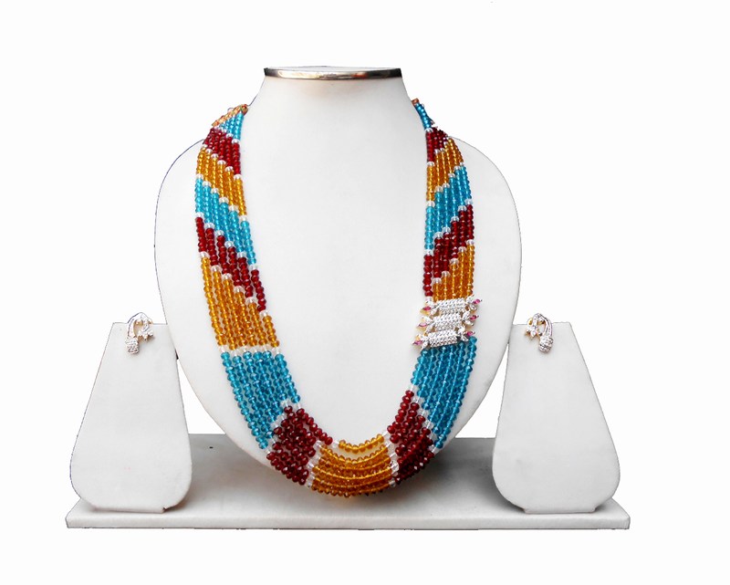 Multi-Color Beaded Indian Necklace Set with EarringsFor Women-0
