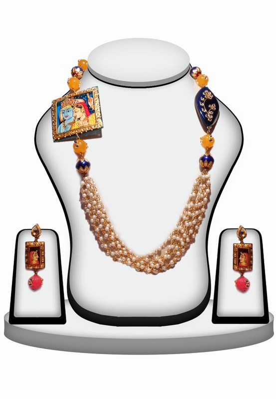 Shop Online Multi Color Stone Painting Beads Jewelry Set with Kundan Work-0