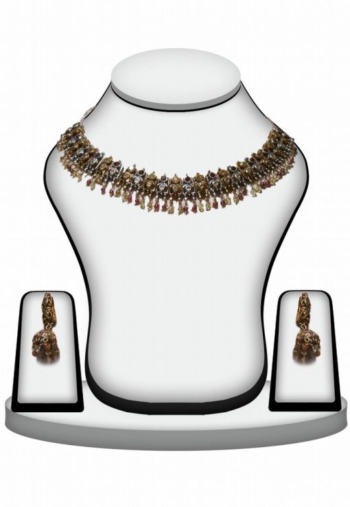 Multicolor Stones and Beads Designer Victorian Necklace Set-0