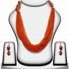 Elegant Beaded Necklace Set With Indian Earrings in Orange Stones-0