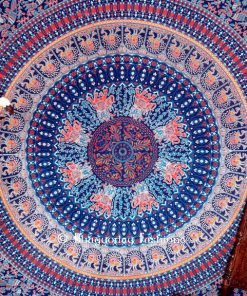 Parrot Hippie Boho Dorm Wall Tapestry Bedspread Queen in Blue Print -1499