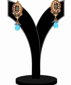Elegant Party Polki Earrings in Turquoise Stones and Antique Polish-0