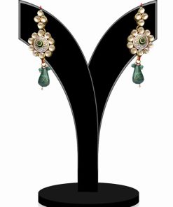 Light Party Wear Earrings in Green Stones From India for Girls-0
