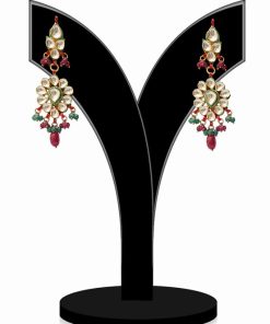 Party Wear Earrings in Red, Green and White Kundan Stones From India for Girls-0