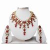 Partywear Designer Kundan Necklace Set in Red and White Stone-0