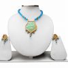 Partywear Turquoise Beads Thewa Pendant Set For Women-0