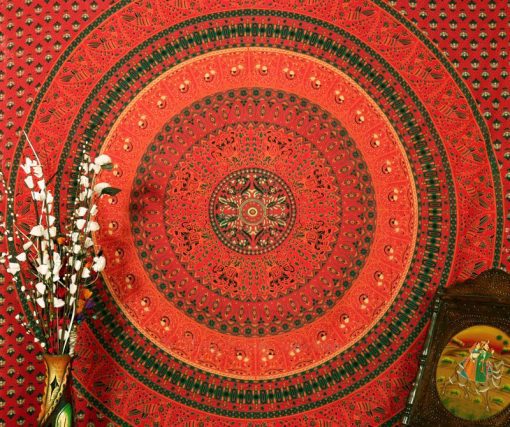 Red Hippie Peacock Tapestry Wall Hanging Boho Bedspread for Home-3827