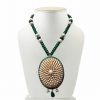 Round Partywear Pacchi Pendant Set for Women in Green and White-0