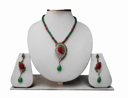 Latest Design of Beads Pendant Sets in Red and Green Color-0