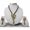 Exclusive Designer Pendant and Earrings Set in Red and Green Stone-0