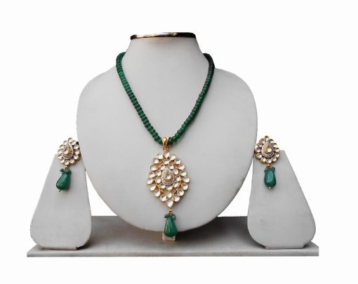 Buy Indian Pendant Set for Women in Green Stones and Antique Polish -0