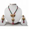 Beautiful Party Wear Pendant Set in Green and Red Stone with Fashion Earrings-0