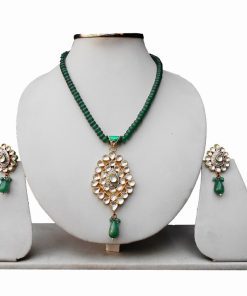 Fashion and Designer Pendants Set in Green Stone Beads With Earrings-0
