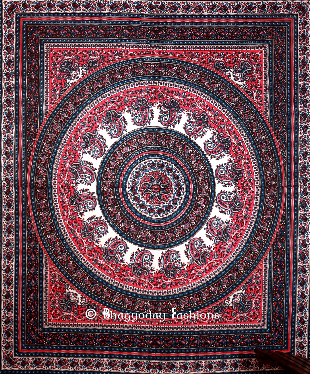 Pink Blue Psychedelic Round Indian Tapestry Bedding Floor Cushions -0