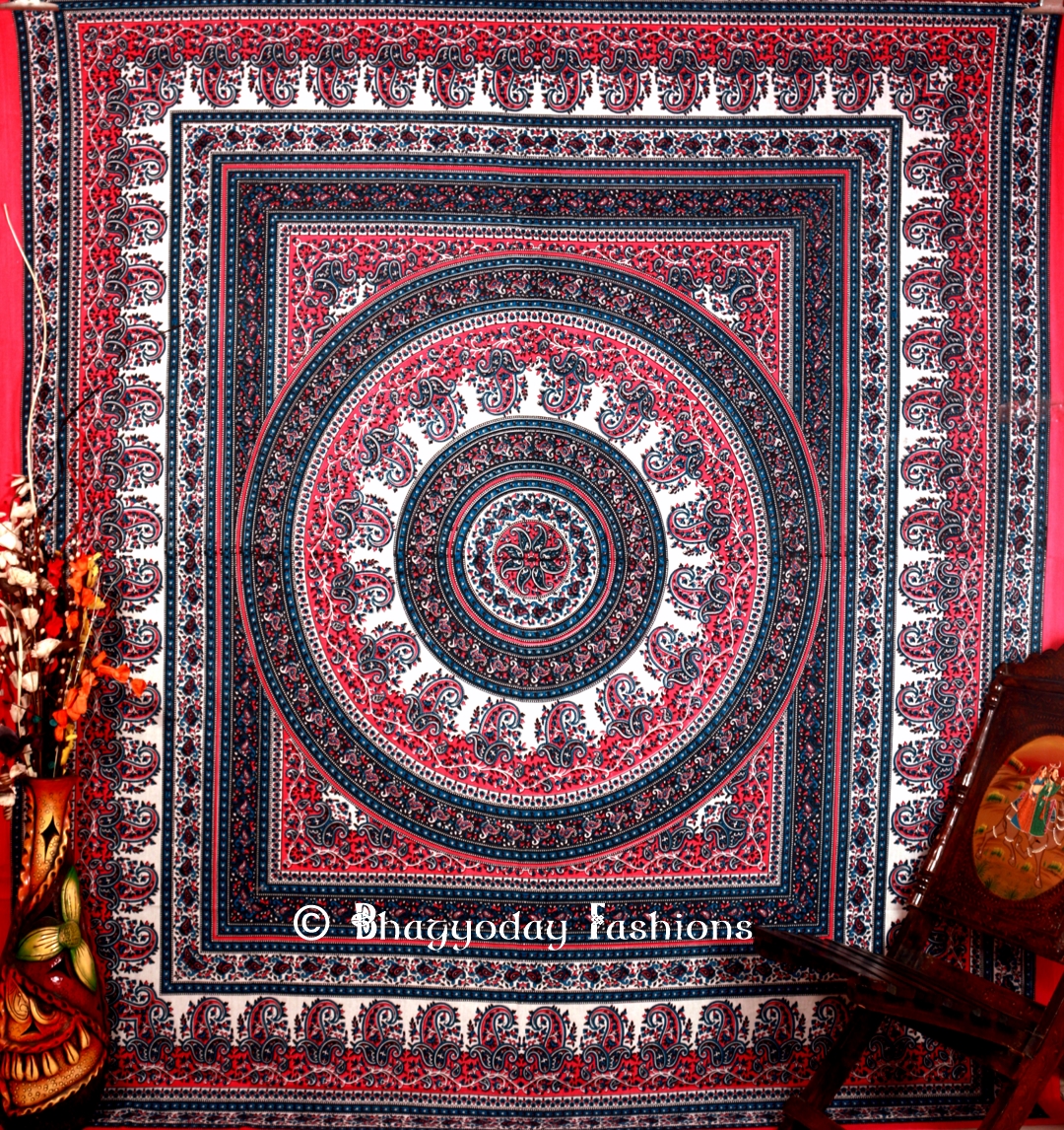 Pink Blue Psychedelic Round Indian Tapestry Bedding Floor Cushions -1438