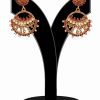 Round Red and White Stone Embellished Polki Jhumkas From India-0