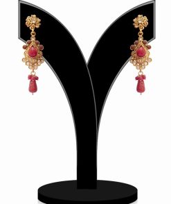 Red Stones and Beads Embellished Polki Jhumkas for Weddings-0