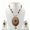 Posh Green and White Pacchi Work Designer Necklace and Earrings Set -0
