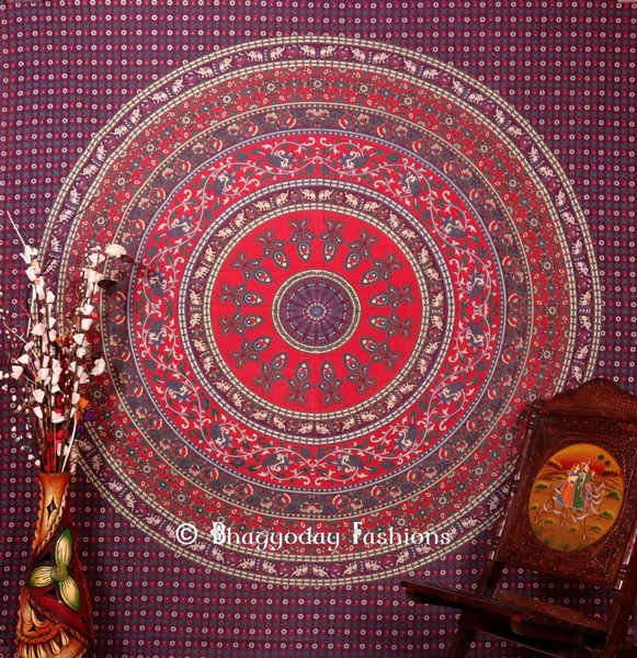 Purple Round Mandala Beach Boho Tapestry Bedding for Floor Cushions-0