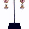 Party Wear Red Stone and Pearl Studded Ram Leela Earring from India-0