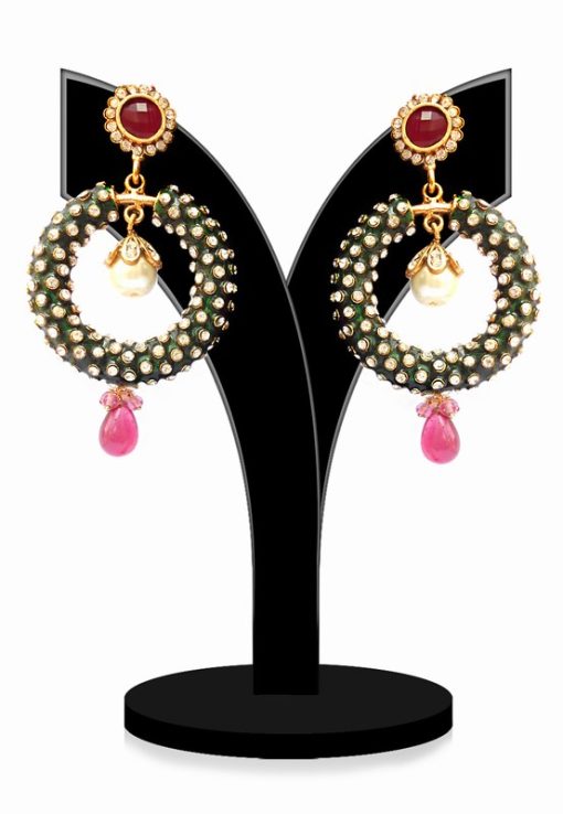Ravishing Earrings for Women in Green with Red Stones for Parties-0