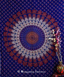 Red and Blue Hippie Bohemian Circular Tapestry Throw Bedspread-1761