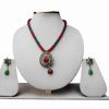 Buy Pendant Set for Women in Red and Green Antique Polish Kundan Stones-0