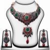 Red and Green Designer Polki Necklace Set For Women-0