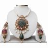 Three Line Red and Green Stone Fashion Pendant Set with Earrings-0