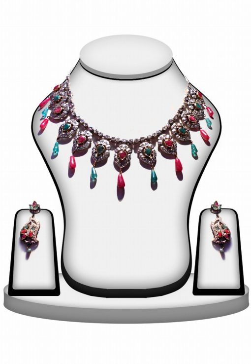 Red and Green Fashion Victorian Necklace Set For Parties-0