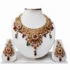 Red and Green Heavy Kundan Necklace and Earrings Jaipur Jewelry Set -0
