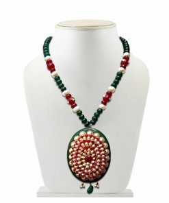 Red and Green Royal Pacchi Pendant Jewelry Set for Parties -0
