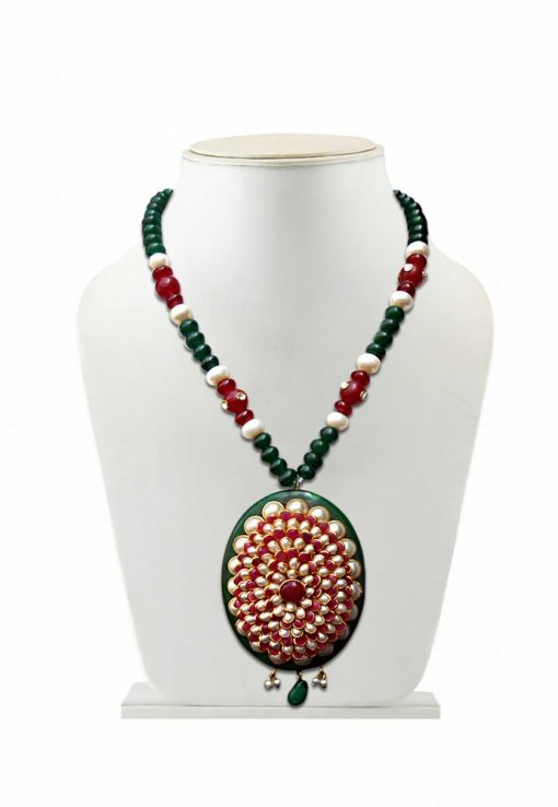 Red and Green Royal Pacchi Pendant Jewelry Set for Parties -0