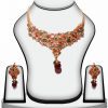 Red and Green Stone Jhumkas and Necklace Jewelry Set From India-0