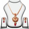Red and Green Traditional Designer Polki Pendant Jewelry Set-0