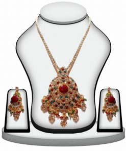 Red, Green and White Polki Stones Fashion Pendant Set for Weddings -0