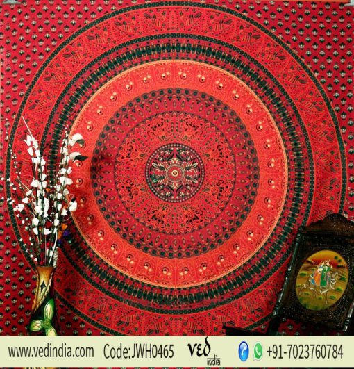 Red Hippie Peacock Tapestry Wall Hanging Boho Bedspread for Home-0