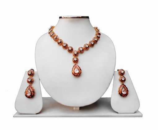 Red Minakari Designer Modern Necklace and Earrings Set for Women-0