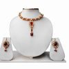 Red Stone Studded Fashion Party Polki Necklace and Earrings Set-0