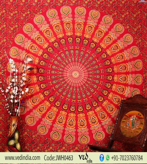 Red Twin Bird Wing Hippie Mandala Boho Dorm Wall Tapestry Bedding -0